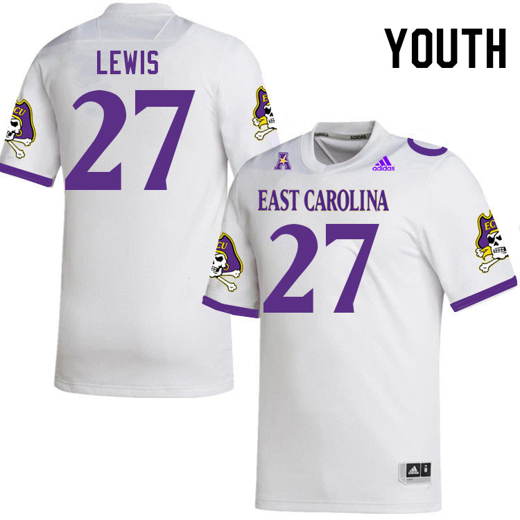 Youth #27 O'Marion Lewis ECU Pirates College Football Jerseys Stitched-White